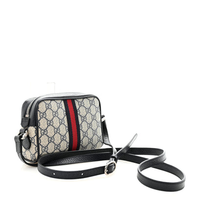 Gucci GG Supreme Monogram Textured Dollar Calfskin Web Mini Ophidia Shoulder Bag Beige Blue 3 of 10