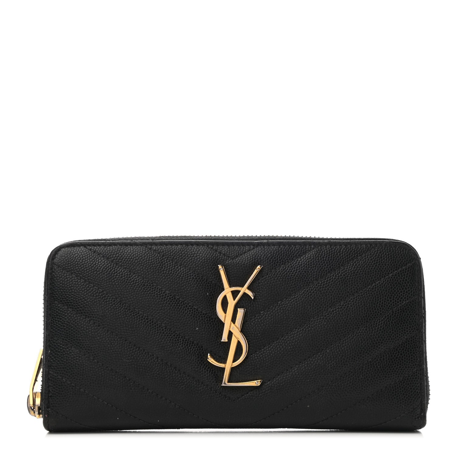 Saint Laurent Grain De Poudre Matelasse Chevron Monogram Zip Around Wallet Black 1 of 6