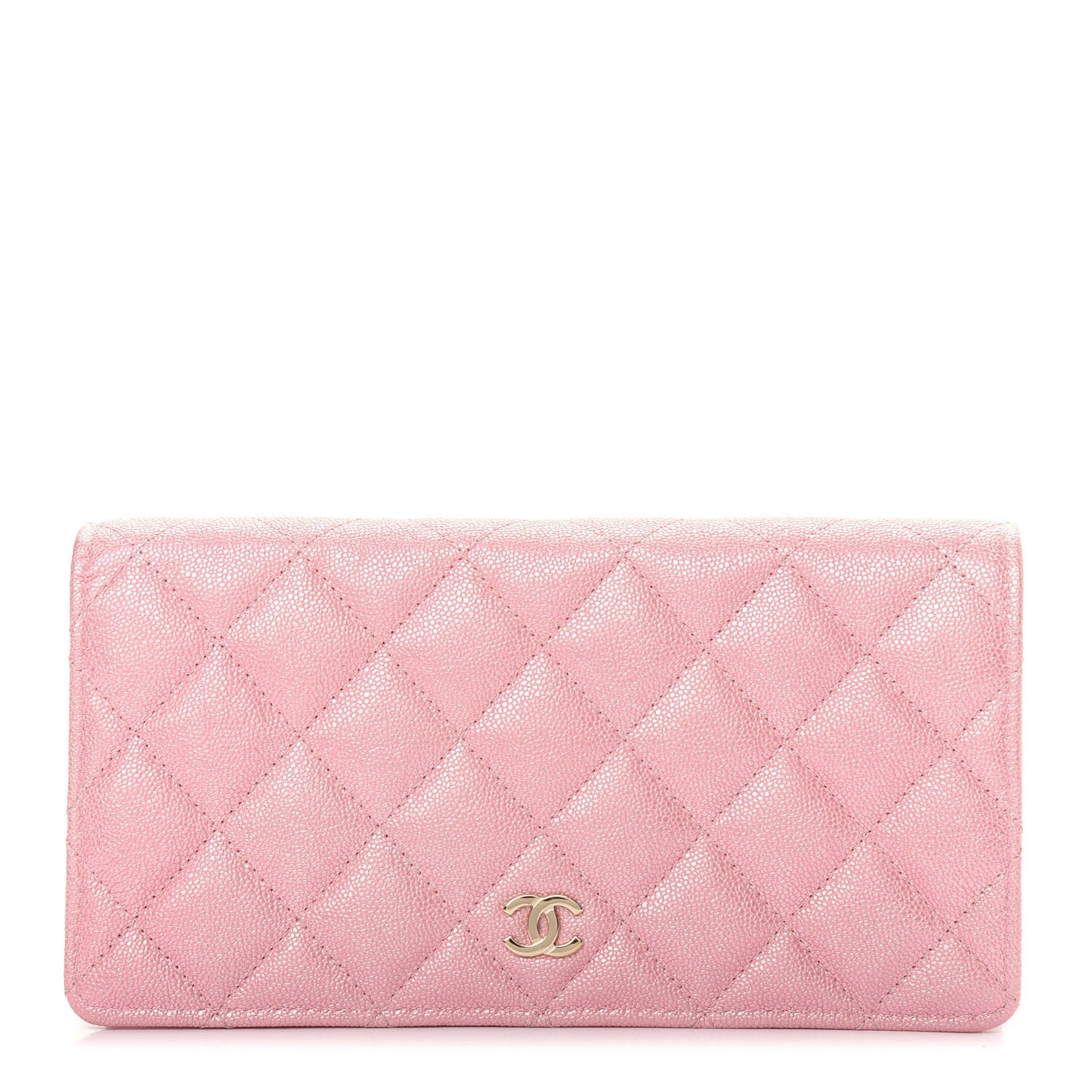 Iridescent Caviar Quilted Yen Wallet Rose Pink