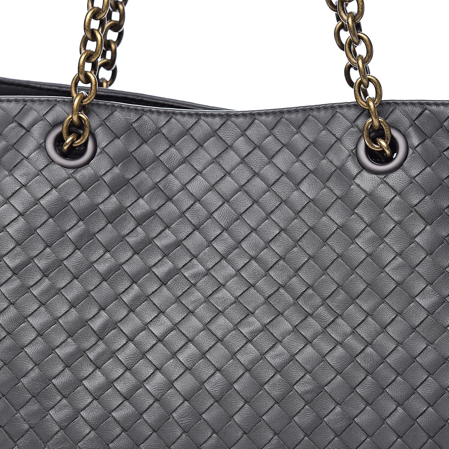 Nappa Intrecciato Large Classic Chain Strap Tote Light Grey