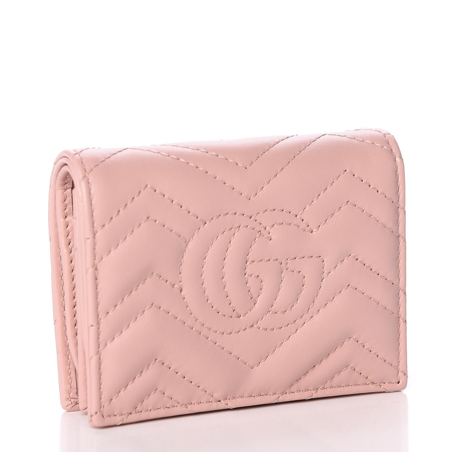 Gucci Calfskin Matelasse GG Marmont Card Case Wallet Perfect Pink 2 of 9