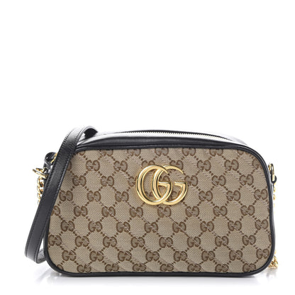 Gucci Monogram Matelasse Diagonal Small GG Marmont Chain Shoulder Bag Beige Black 1 of 11