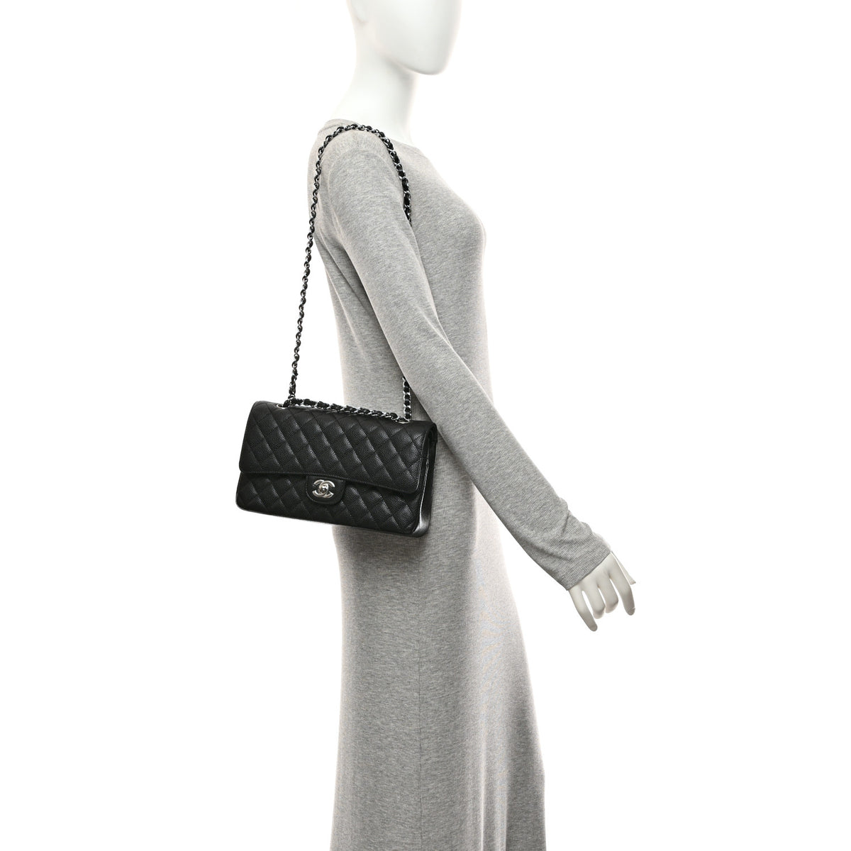 Caviar Quilted Medium Double Flap Black
