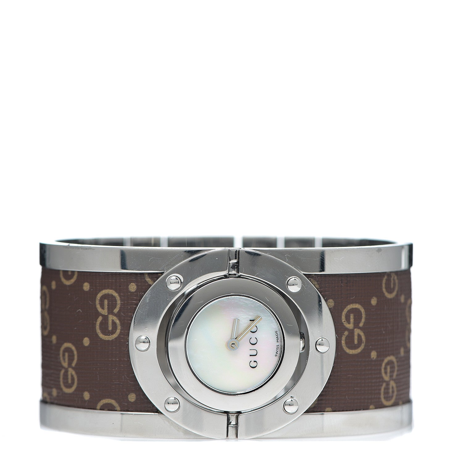 Gucci Stainless Steel Canvas Mother of Pearl 33mm Twirl Monogram Quartz Watch 2 of 4