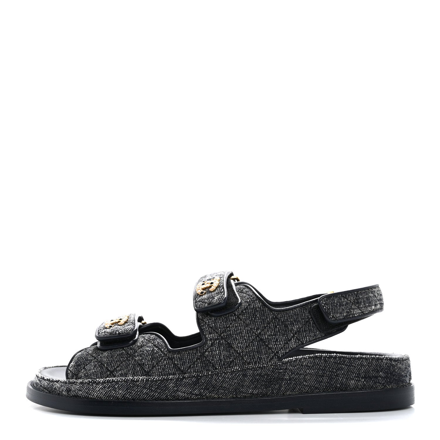 Chanel Velvet Velcro Dad Sandals 38.5 Grey 1 of 10