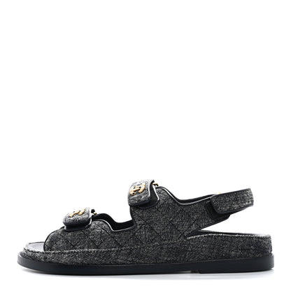 Chanel Velvet Velcro Dad Sandals 38.5 Grey 1 of 10