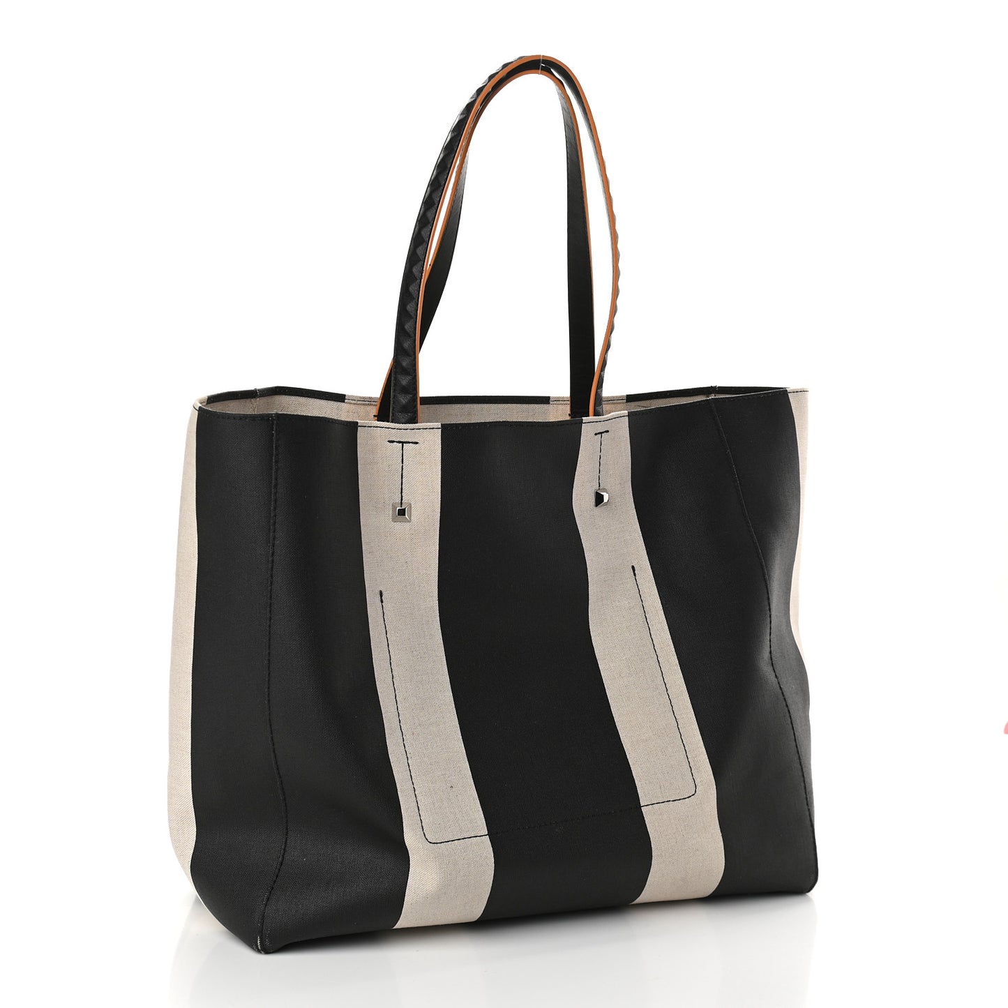 Canvas Stripe Ilse East West Shopper Tote Black White