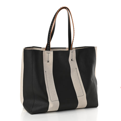 MCM Canvas Stripe Ilse East West Shopper Tote Black White 2 of 11
