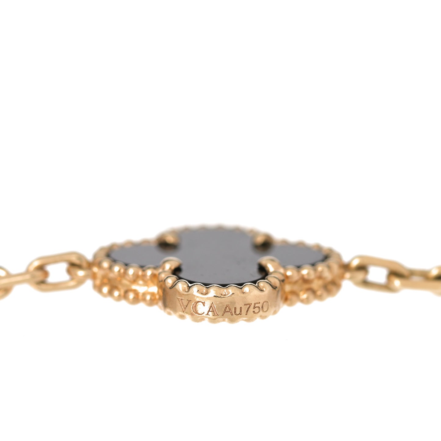 18K Yellow Gold Black Onyx 5 Motifs Vintage Alhambra Bracelet