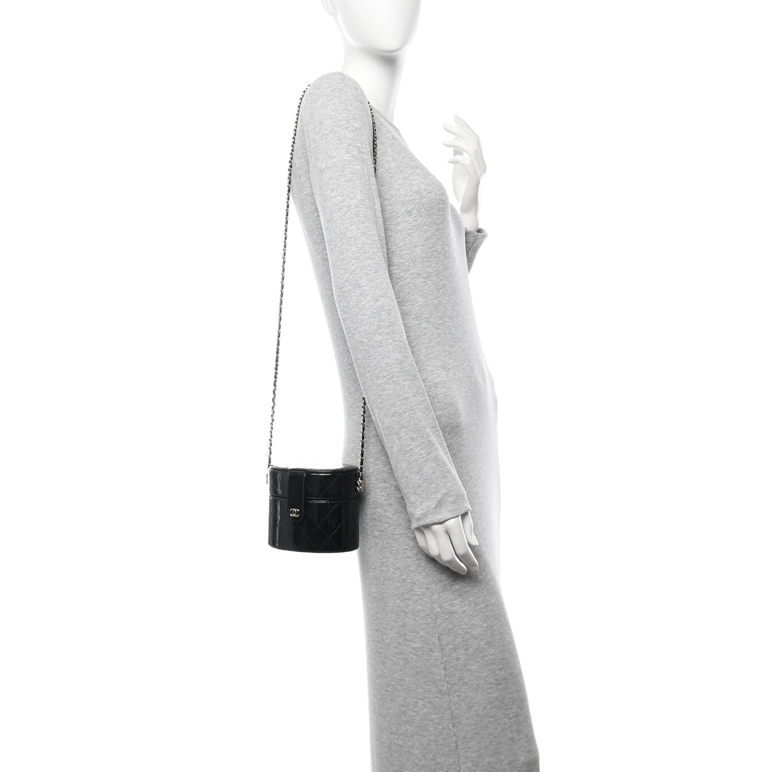 Chanel Patent Quilted Round Clutch With Chain Black 2 of 10