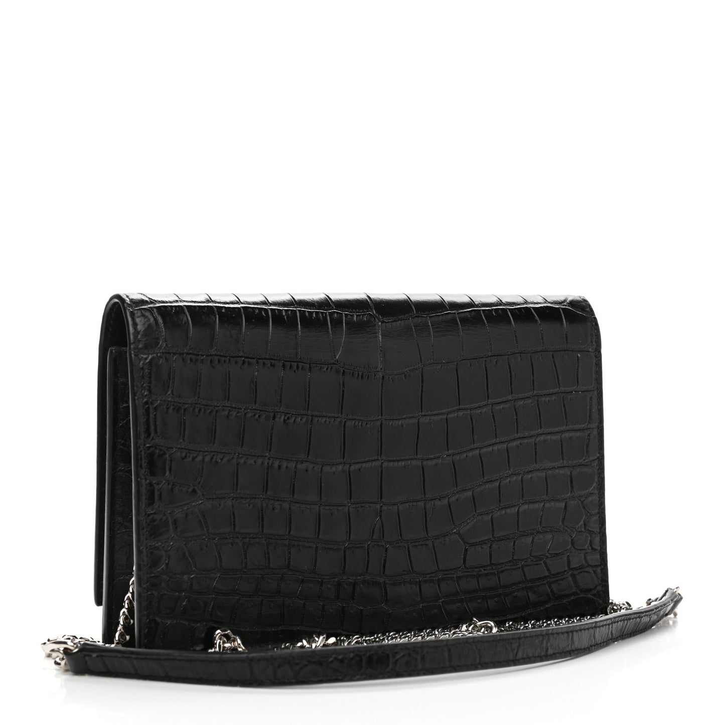 Calfskin Crocodile Embossed Kate Monogram Tassel Chain Wallet Black
