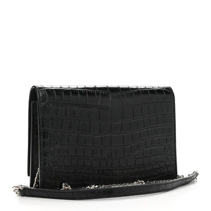 Saint Laurent Calfskin Crocodile Embossed Kate Monogram Tassel Chain Wallet Black 3 of 11