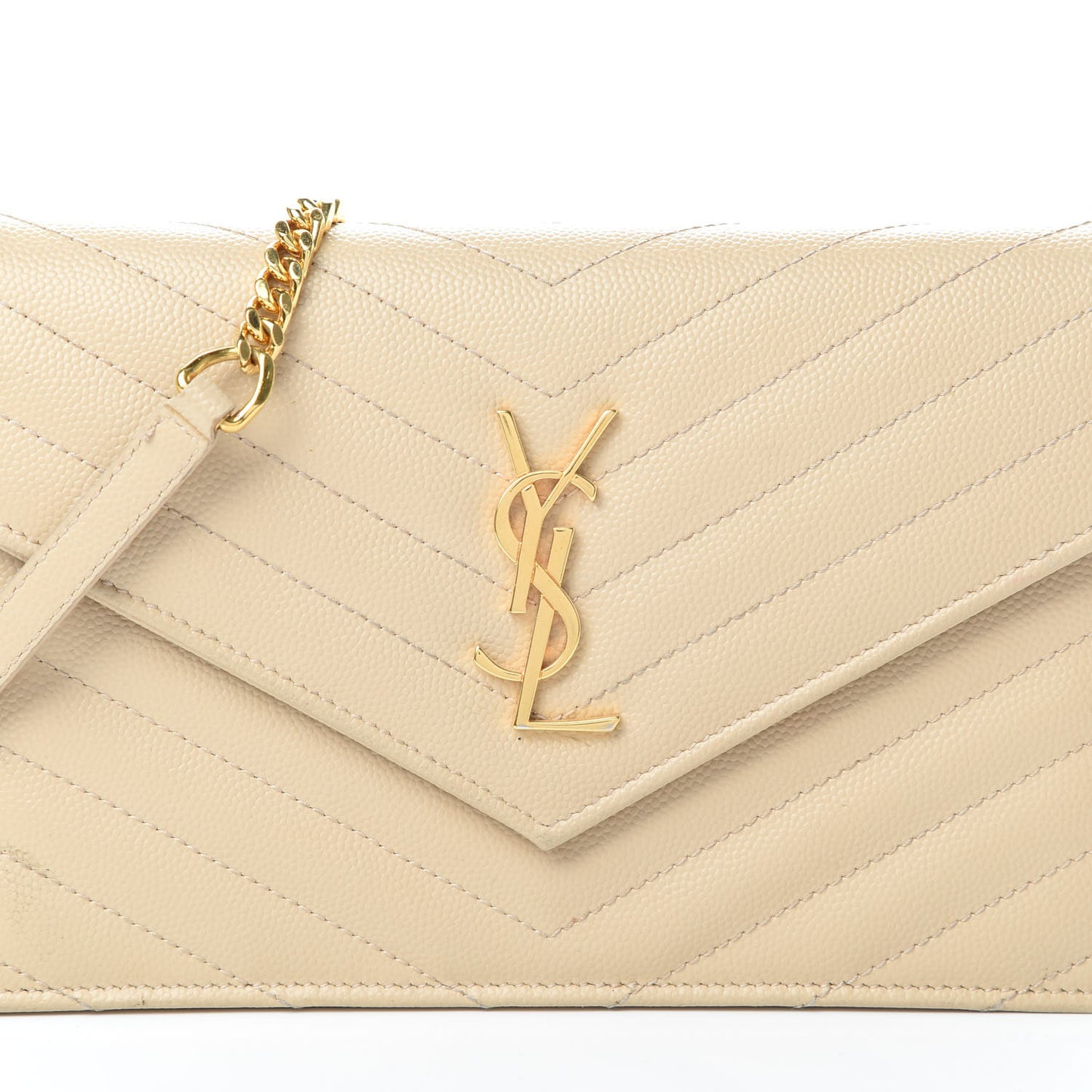 Grain De Poudre Matelasse Chevron Monogram Envelope Chain Wallet Nude Powder