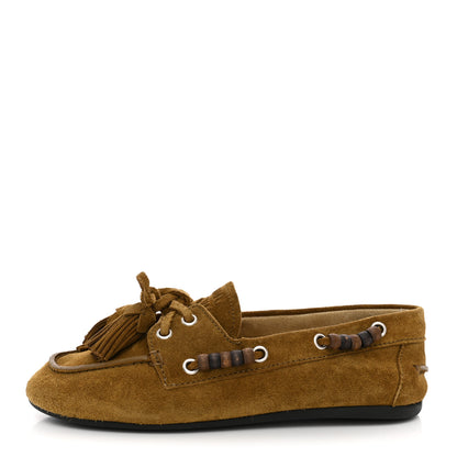 Miu Miu Suede Tassel Loafers 36 Olive Green 1 of 10