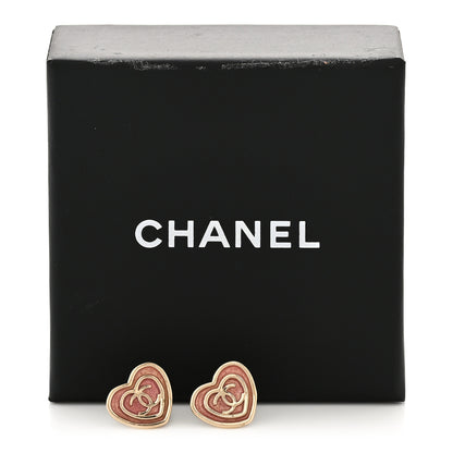 Chanel Crystal CC Resin Heart Earrings Gold Pink White 5 of 5