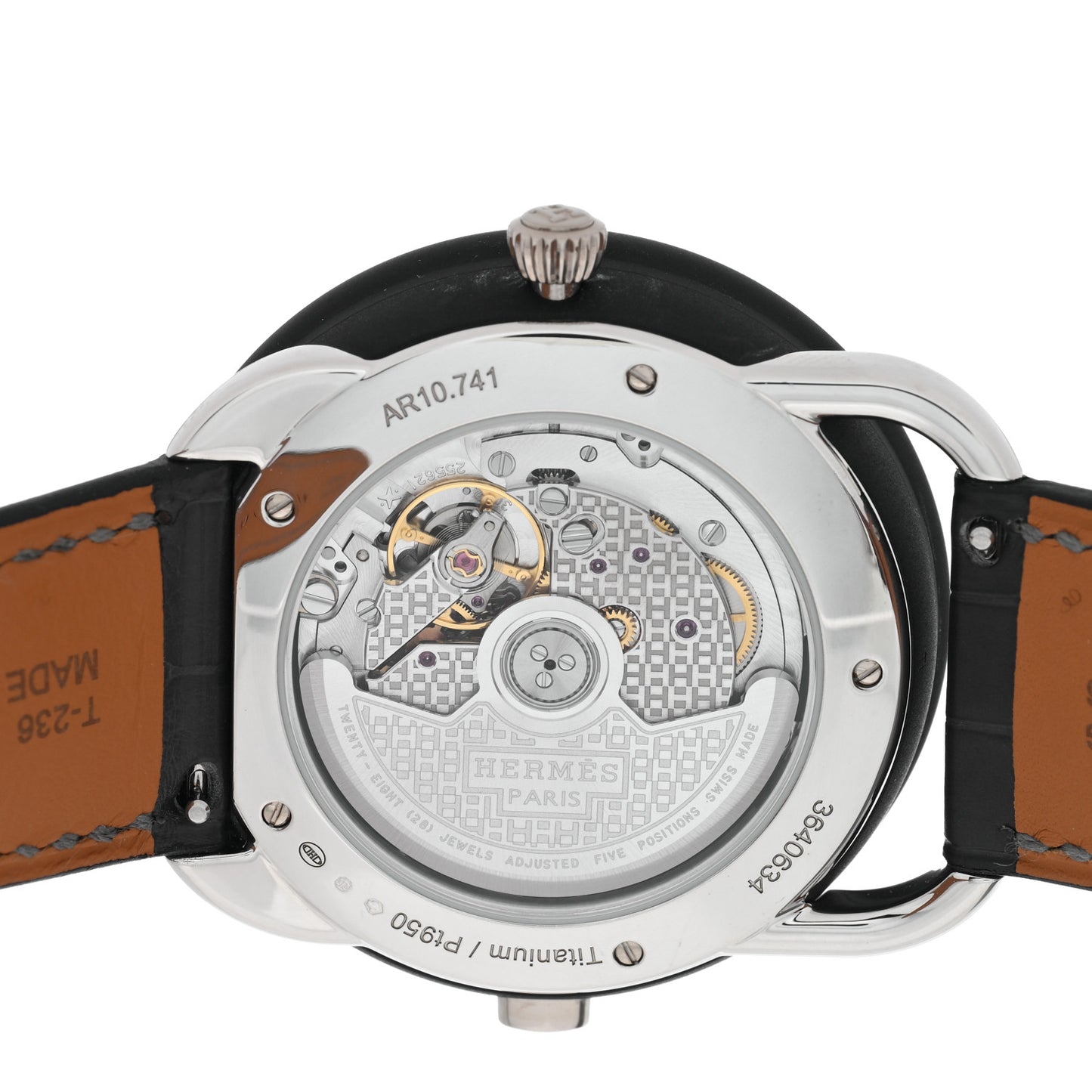 Platinum Titanium Alligator 43mm Arceau Le Temps Voyageur Automatic Watch Noir
