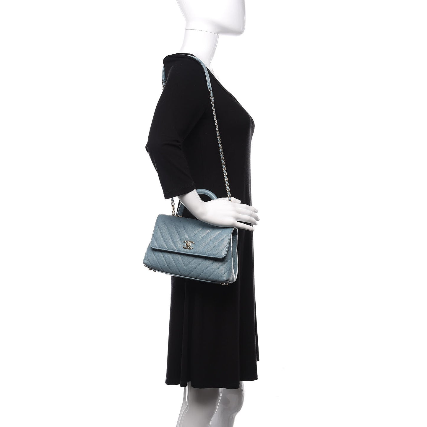 Caviar Chevron Quilted Mini Coco Handle Flap Sky Blue