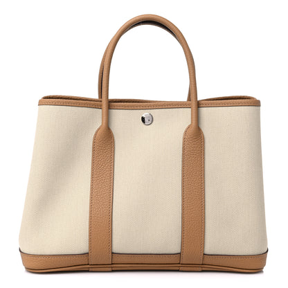Hermes Toile Militaire Vache Country Garden Party 30 TPM Tote Beton Biscuit 1 of 9