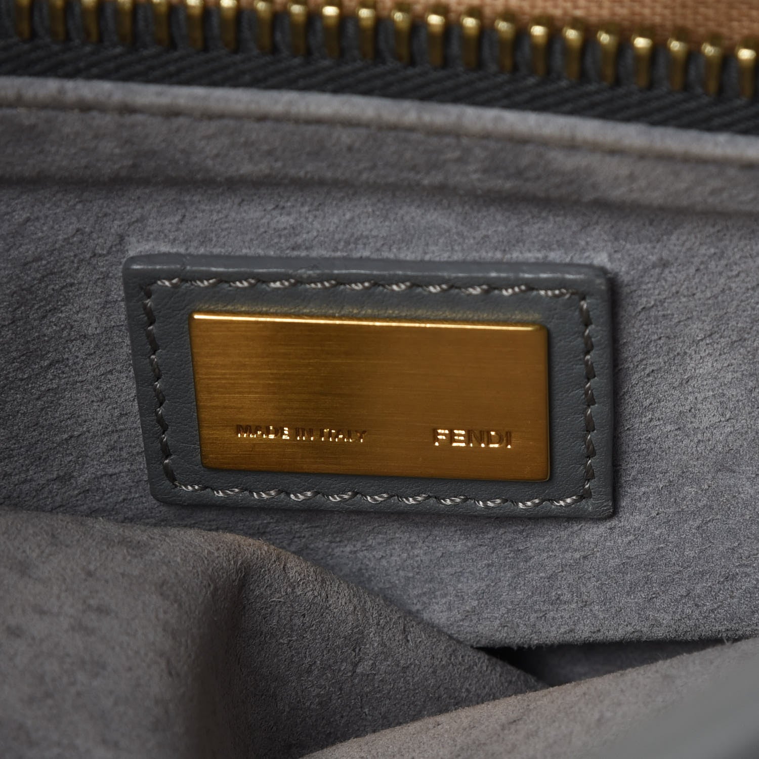 Fendi Vitello Suede Medium Peekaboo Iconic Satchel Grigio Chiaro 7 of 20