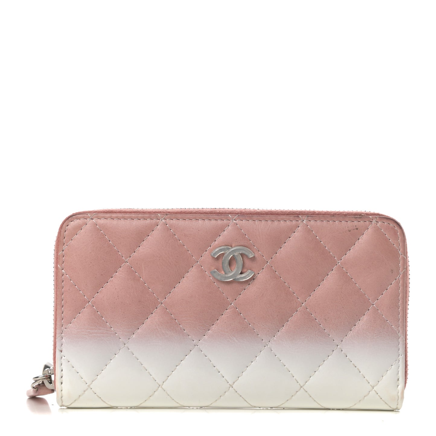 Ombre Patent Calfskin Quilted Small Zip Around Wallet Pink White
