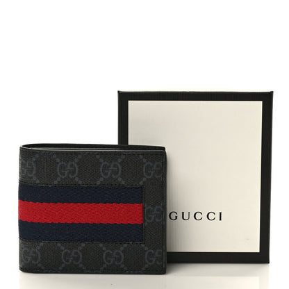 Gucci GG Supreme Monogram Selleria Calfskin Web New Web Bi-Fold Wallet Black 7 of 7