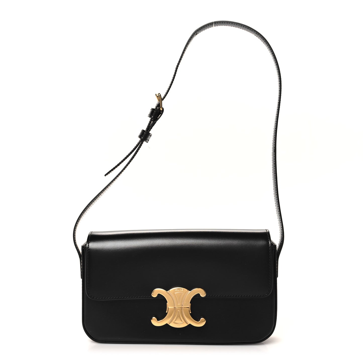 Shiny Calfskin Triomphe Shoulder Bag Black