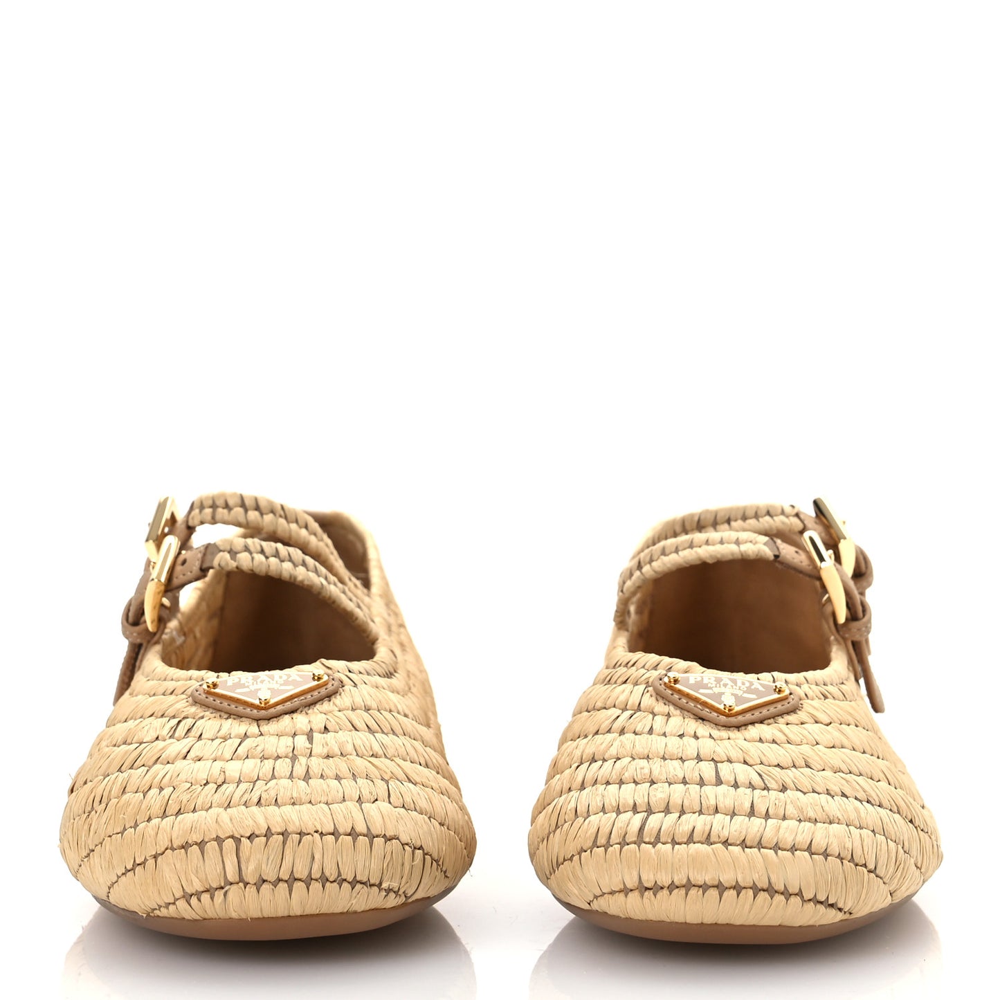 Raffia Metal Triangle Logo Ballet Flats 38.5 Natural