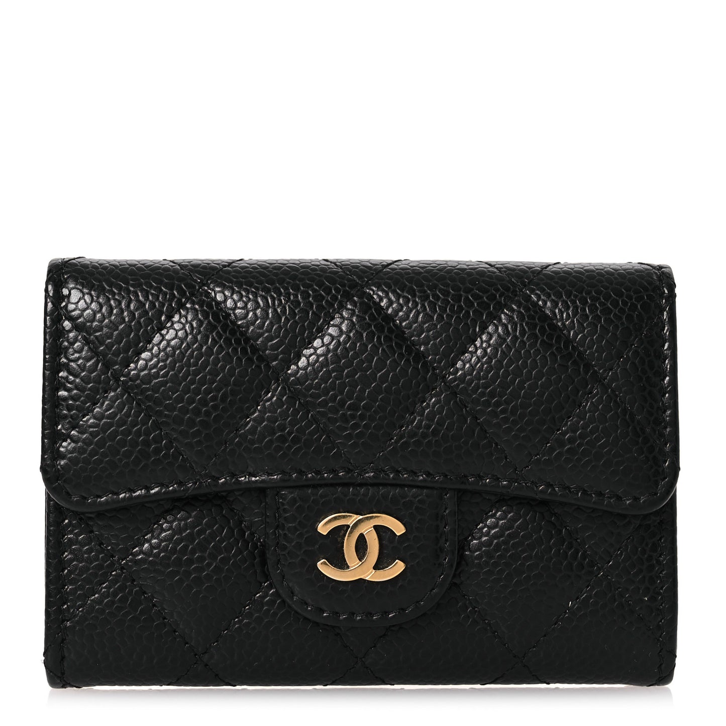 Caviar Quilted Flap Card Holder Wallet Black