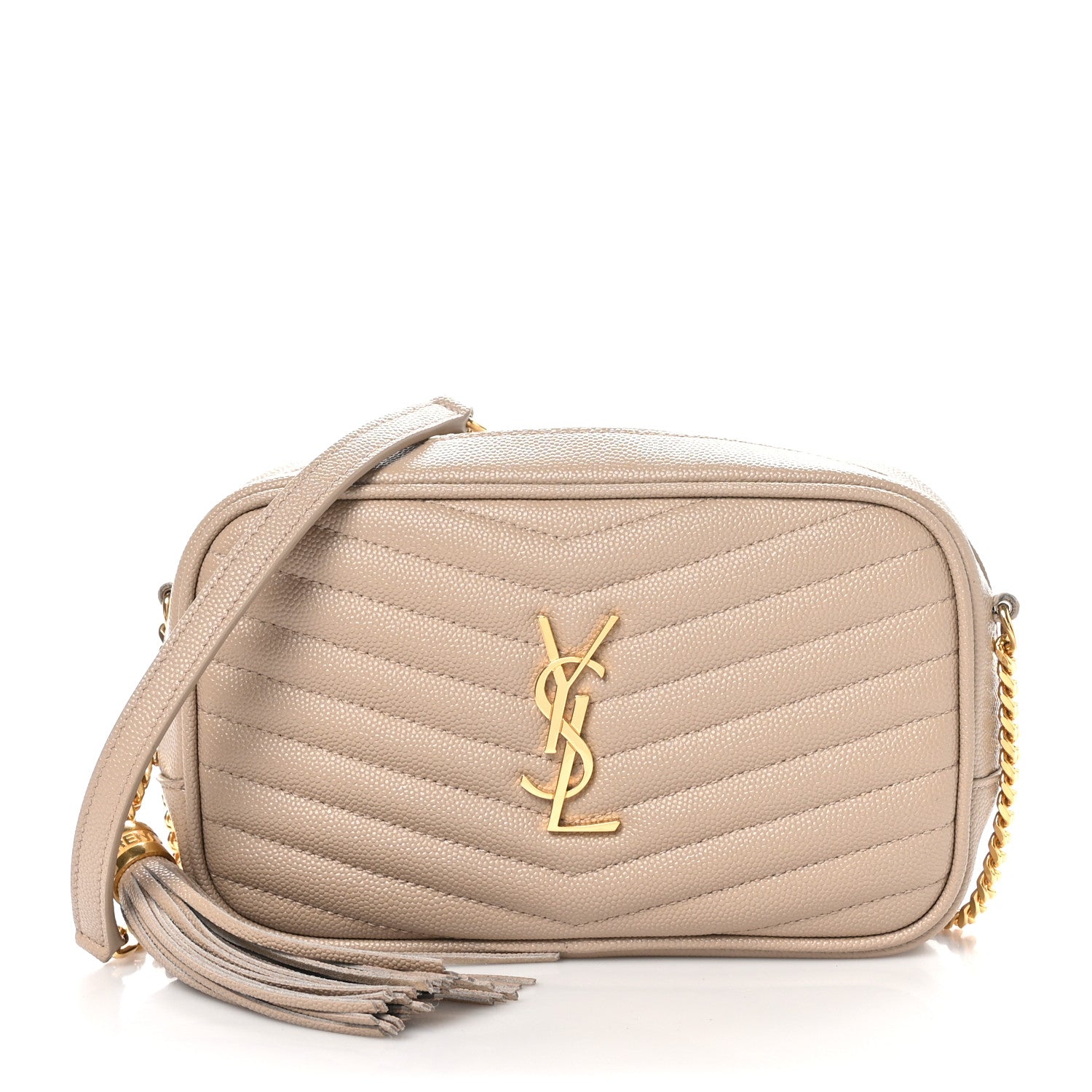 Saint Laurent Grain De Poudre Matelasse Monogram Mini Lou Camera Bag Dark Beige 1 of 10