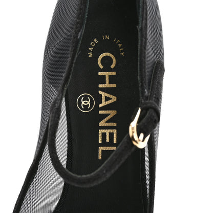 Chanel Mesh Suede Grosgrain Pearls Cap Toe Mary Jane Pumps  37.5 Black 7 of 14