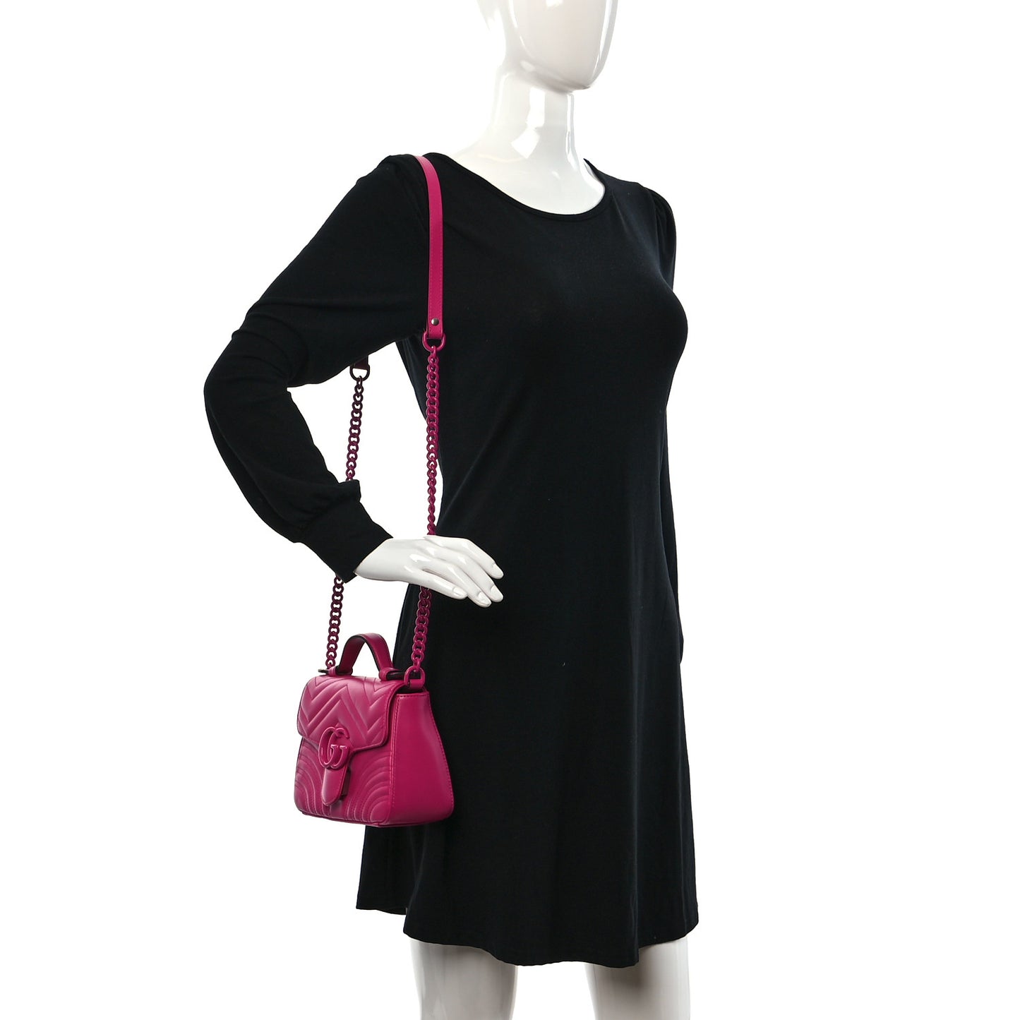 Calfskin Matelasse Monochrome Mini GG Marmont Top Handle Shoulder Bag Classic Fuxia