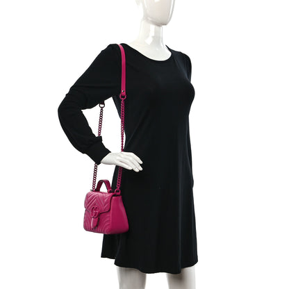 Gucci Calfskin Matelasse Monochrome Mini GG Marmont Top Handle Shoulder Bag Classic Fuxia 2 of 8