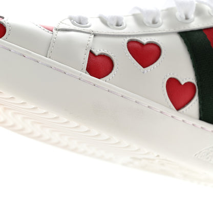 Gucci Calfskin Miro Soft Web Heart Cut Out Womens Ace Sneakers 41 White Light Hibiscus Red New Shamarock 11 of 12