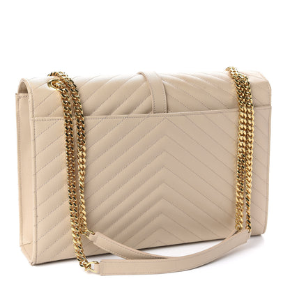 Saint Laurent Grain De Poudre Matelasse Chevron Large Monogram Satchel Nude Powder 4 of 12