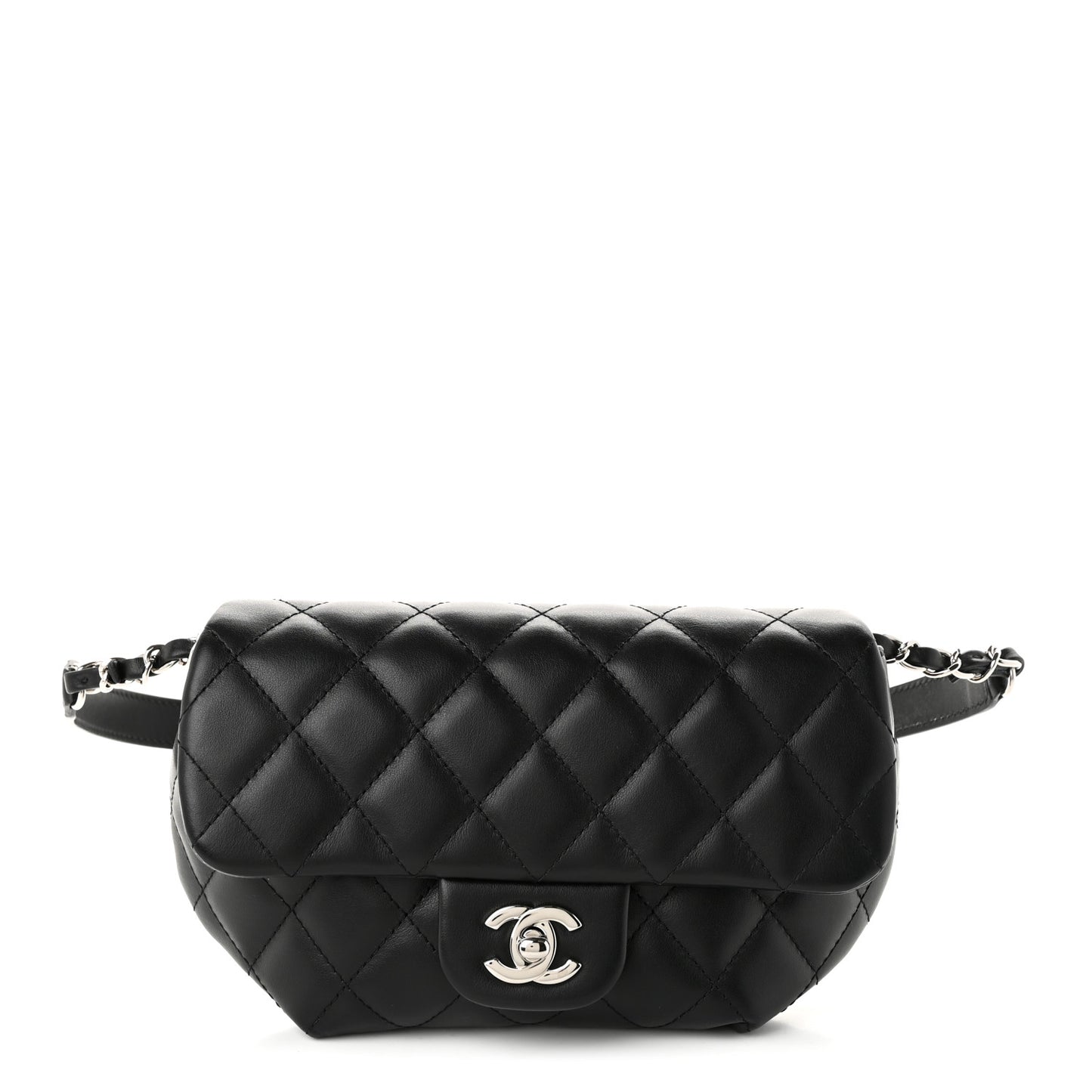 Calfskin Quilted CC Uniform Flap Belt Bag Black
