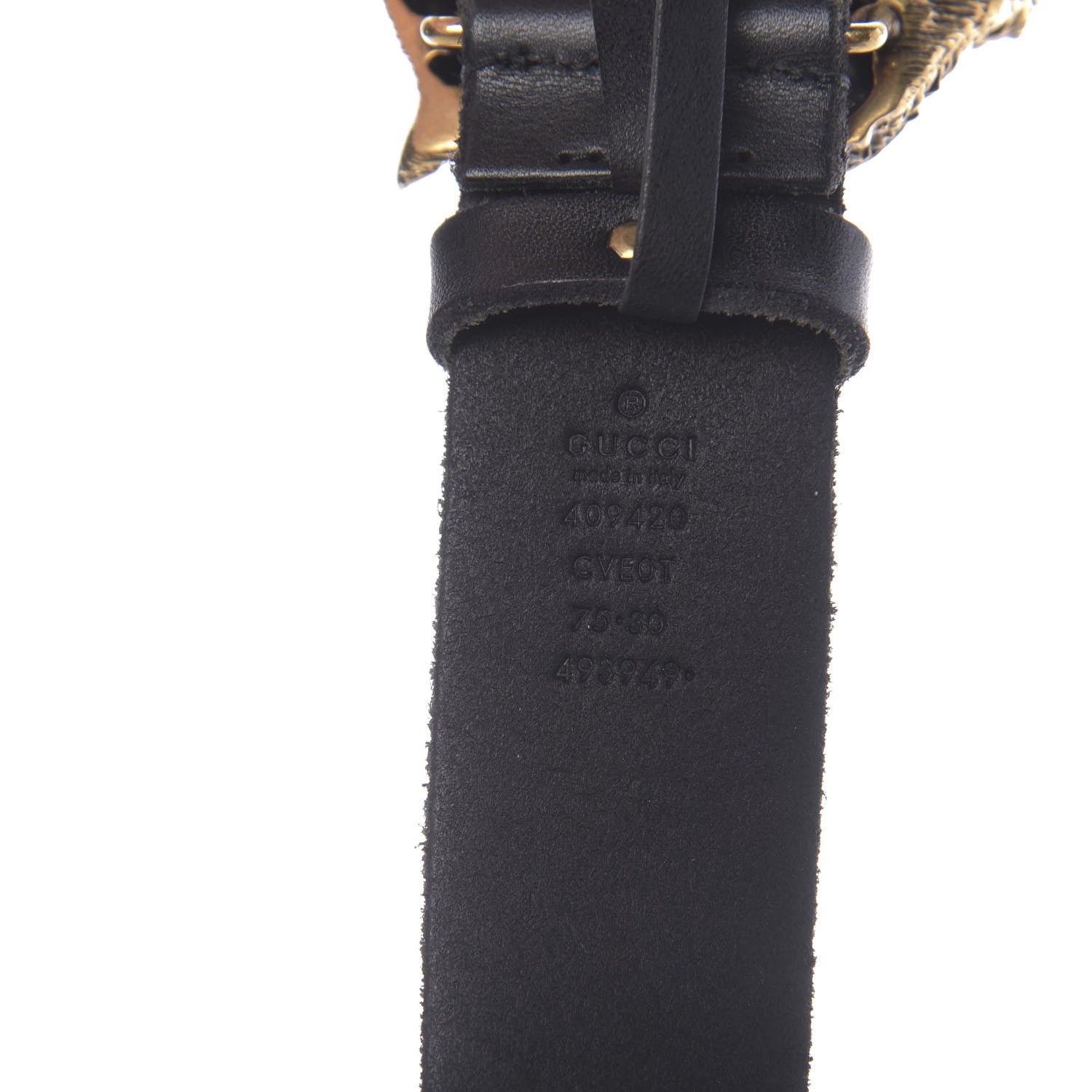 Gucci Calfskin Brass Feline Buckle Belt 75 30 Black 3 of 5