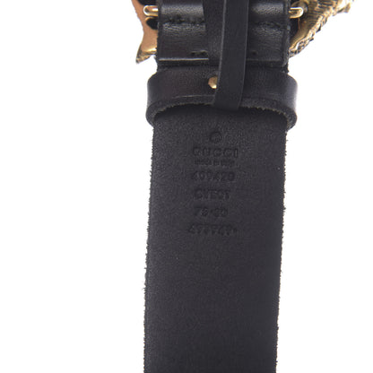 Gucci Calfskin Brass Feline Buckle Belt 75 30 Black 3 of 5