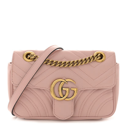 Gucci Calfskin Matelasse Mini GG Marmont Shoulder Bag Perfect Pink 1 of 15