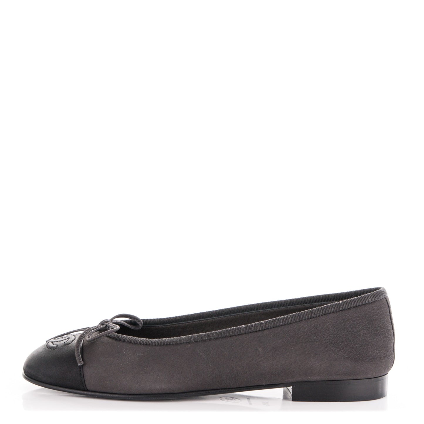 Suede Lambskin Cap Toe CC Ballerina Flats 36.5 Grey Black