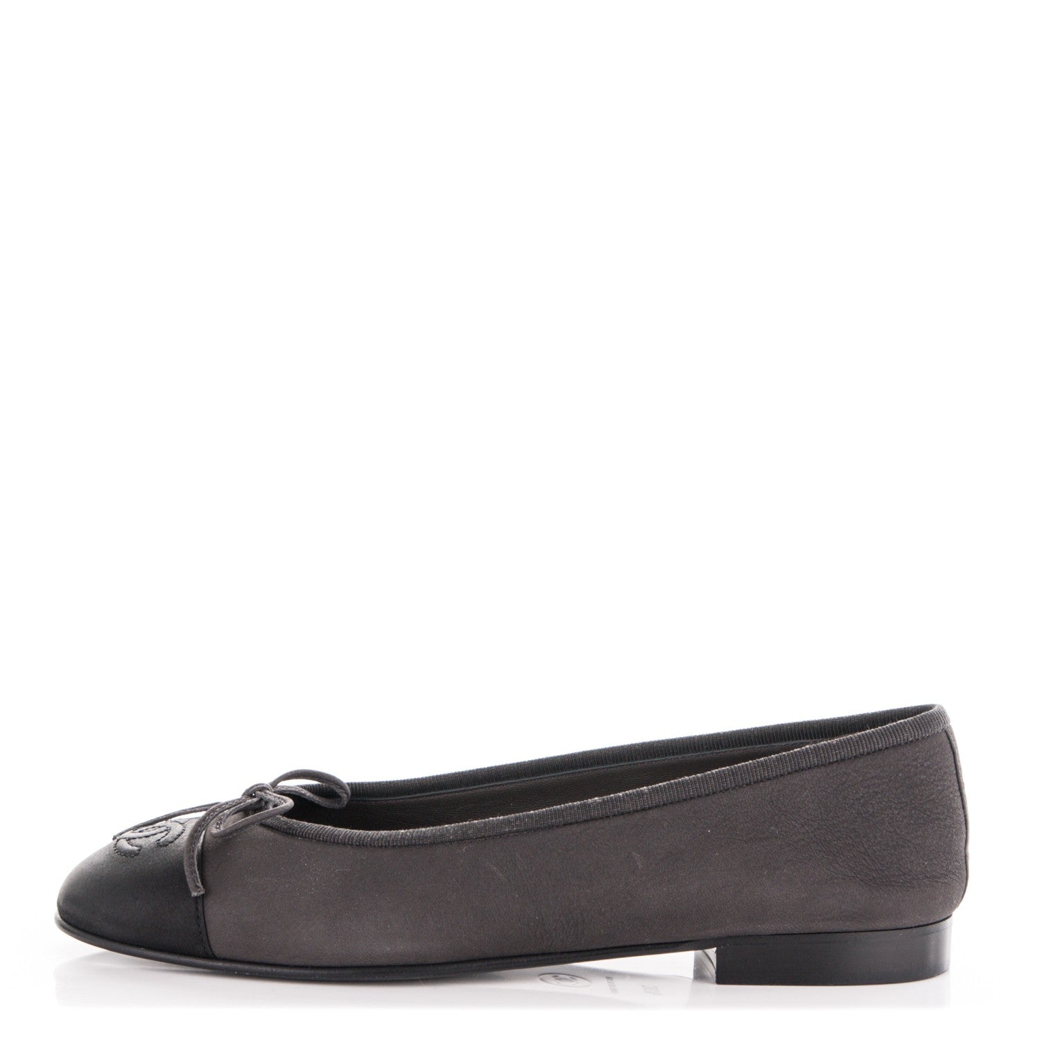 Chanel Suede Lambskin Cap Toe CC Ballerina Flats 36.5 Grey Black 1 of 8