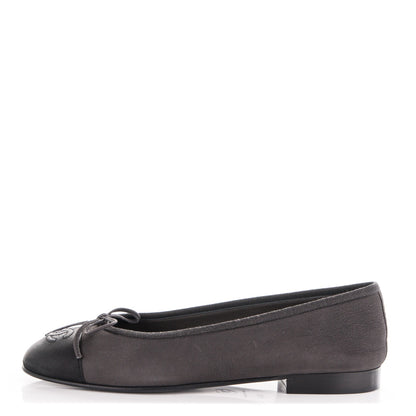 Chanel Suede Lambskin Cap Toe CC Ballerina Flats 36.5 Grey Black 1 of 8
