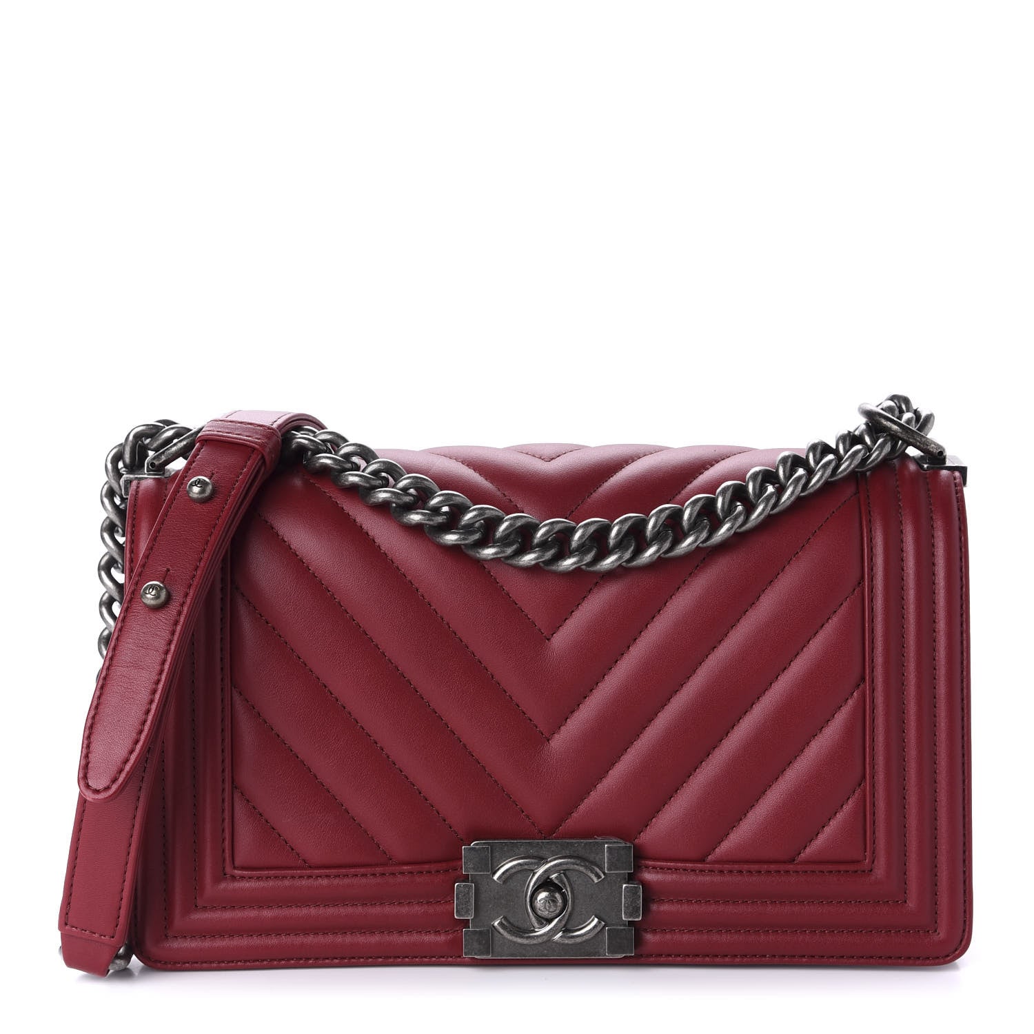 Chanel Calfskin Chevron Quilted Medium Boy Flap Red 1 of 16