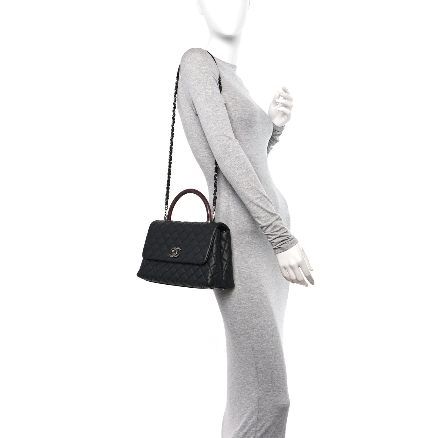 Caviar Lizard Quilted Small Coco Handle Flap Black