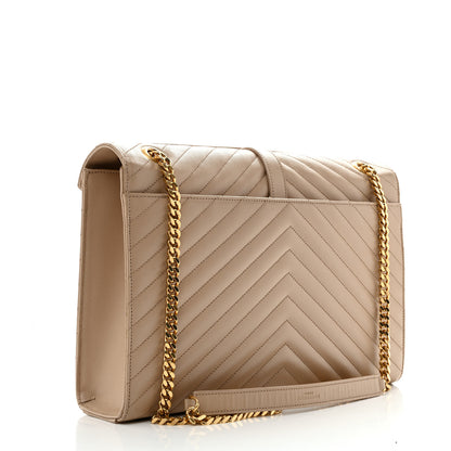 Saint Laurent Grain De Poudre Matelasse Chevron Large Monogram Satchel Dark Beige 3 of 13