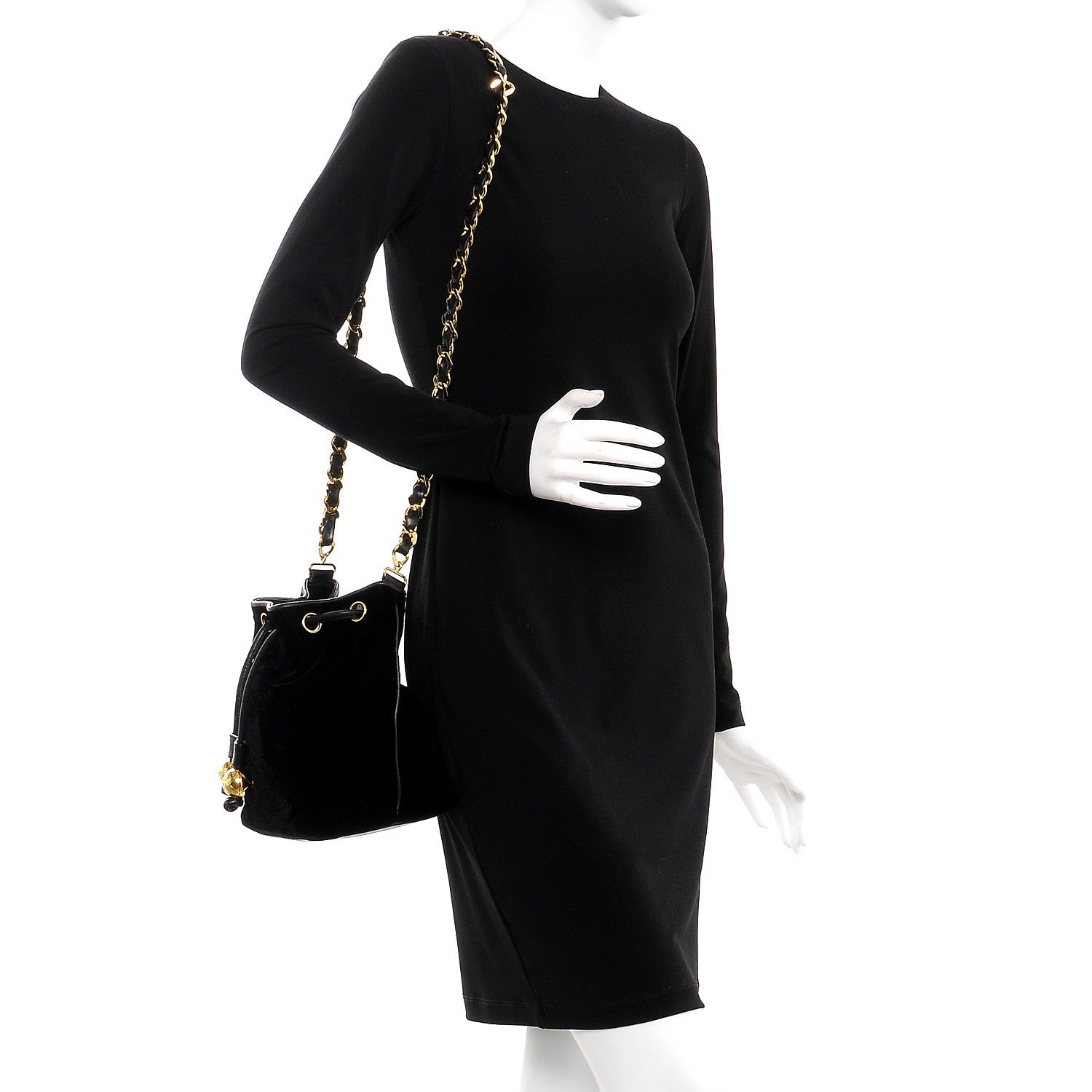 Chanel Velvet CC Drawstring Bucket Bag Black 2 of 12