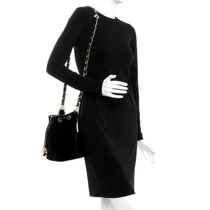 Chanel Velvet CC Drawstring Bucket Bag Black 2 of 12
