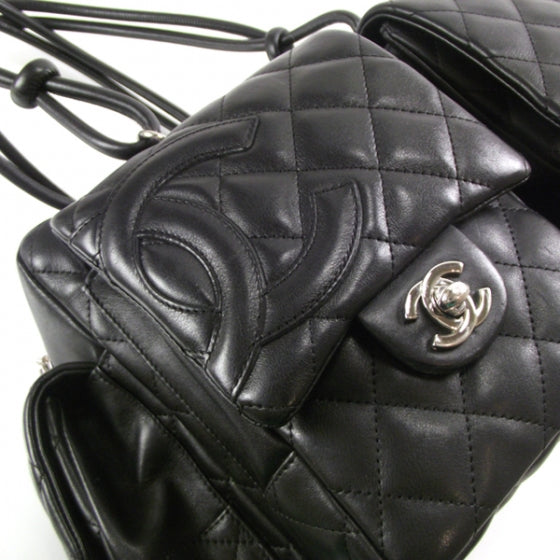 Calfskin Quilted Large Cambon Multipocket Reporter Black