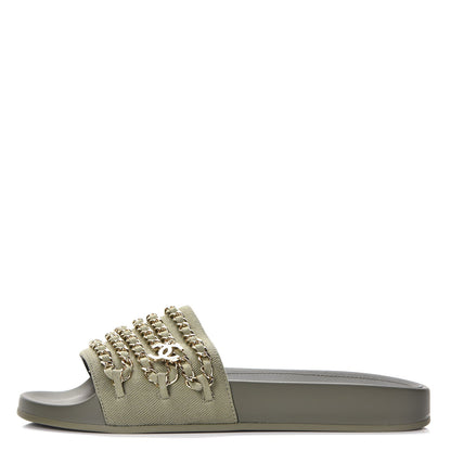 Chanel Canvas Chain Flat Sandals 37 Khaki 1 of 9