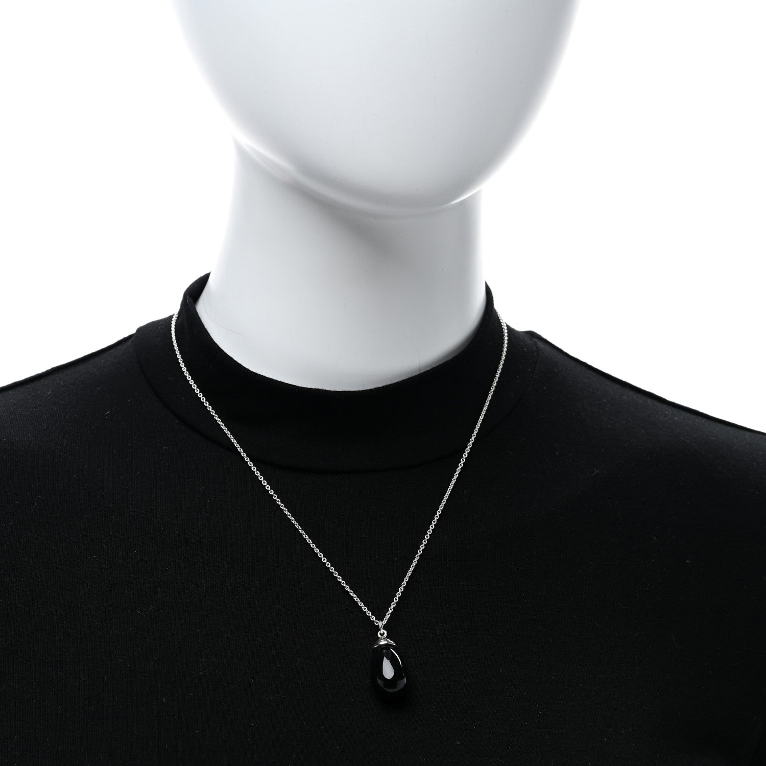 Tiffany Sterling Silver Black Onyx Drop Pendant Necklace 3 of 4