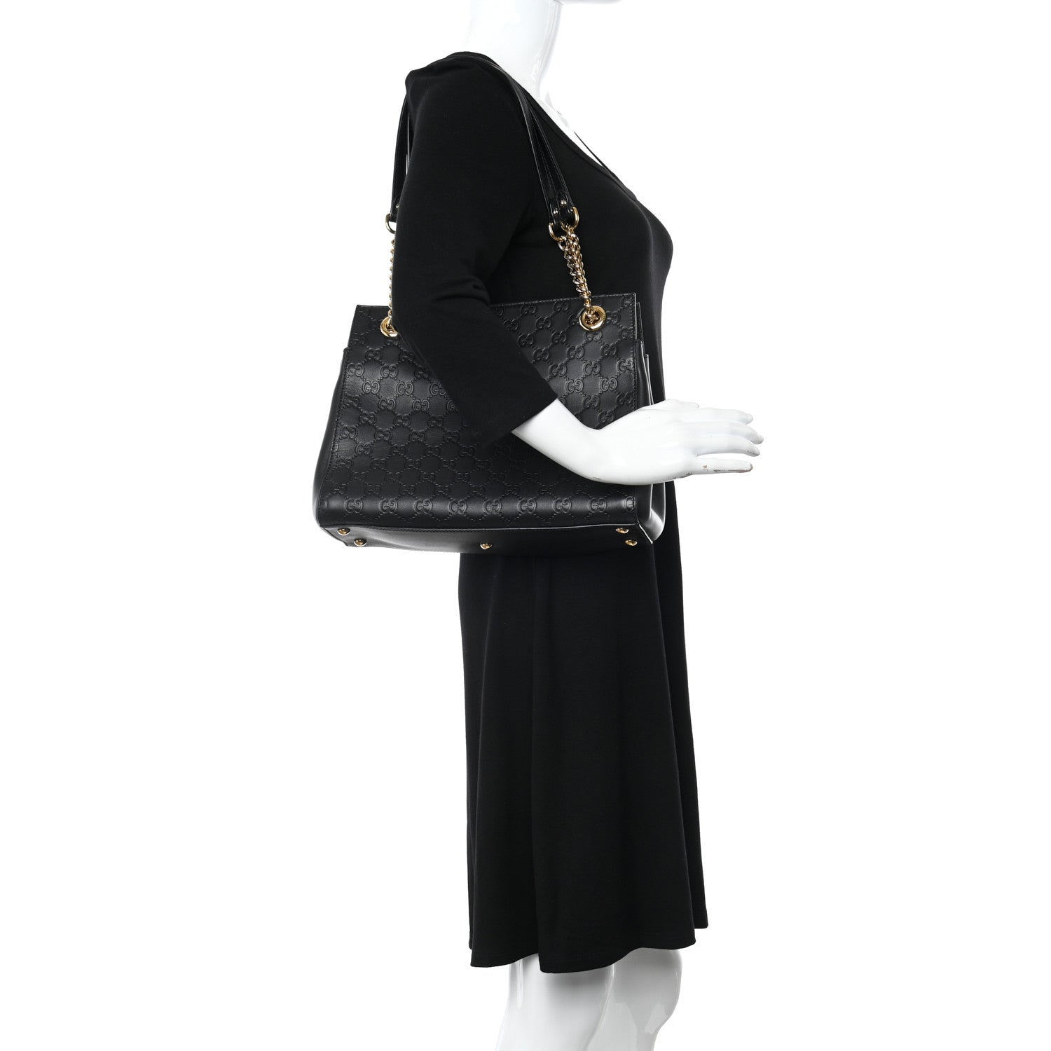 Gucci Guccissima Signature Medium Shoulder Tote Bag Black 2 of 10